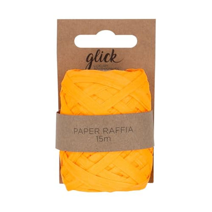 Glick Neon Orange Paper Raffia Ribbon, Perfect for Gift Wrapping and Arts and Crafts, 15 Metres Ribbon, Recyclable