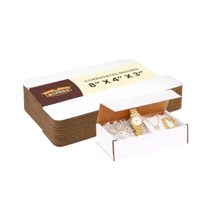 The Boxery Corrugated Mailers White Tuck Shipping Boxes (8x4x3) - size: 8x4x3
