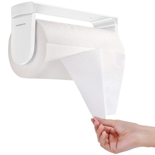 simpletome ONE Hand Simple Tear Paper Towel Holder Under Cabinet (White) - color: White