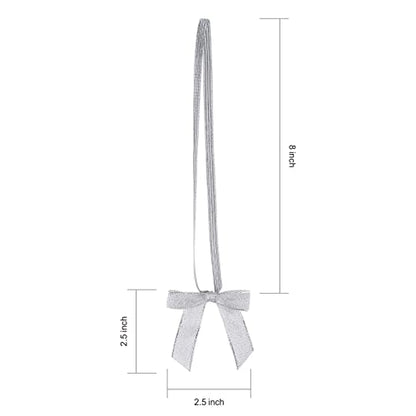 Meseey 50pcs 8 Inch Stretch Elastic Loops with Pre-Tied Silver Ribbon Bows for Gift Wrapping,Baby Showers, Weddings, Christmas Boxes (8", Silver) - color: Metallic Silver, size: 8"
