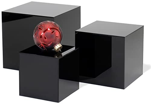 Red Co. Set of 3 Glossy Black Acrylic Cube Display Nesting Riser Stands with Hollow Bottoms - 2-Pack - color: Black, size: 4",5",6" - 2 Pack