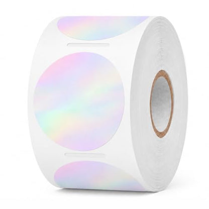 Round Holographic Pink Thermal Label 1.5 Inch Vinyl Sticker 500 PCS - color: Holographic Pink, size: 1.5 × 1.5 Inch