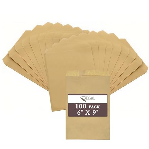 RJ Displays-100 Pack Kraft Brown Paper bags Merchandise Shopping Sales for Magazine, Books, Party Favor Bag T-Shirt (Brown, 6" x 9")- Premium bulk gift bags for small business - size: 6" x 9"