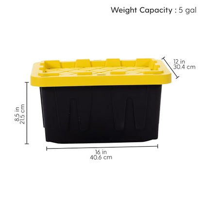 Plastic 5-Gallon Storage Tote with Lockable Lid, Stackable Tough Regular-Duty Bin for Garage, Tools, and Home Organization (2-Pack) - Black and Yellow - size: 5-Gallon (2-Pack)