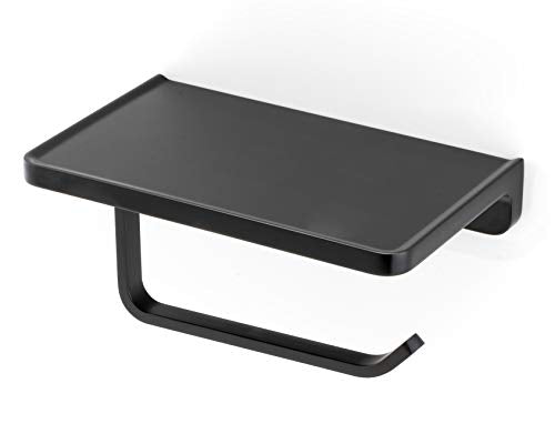 Linkaa Toilet Paper Holder with Phone Shelf,Black Toilet Tissue Dispenser - color: Matte Black
