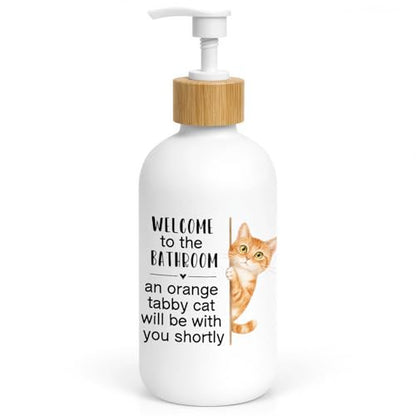 Orange Tabby Cat Bathroom Glass Soap Dispenser with Pump - color: Tabby Cat
