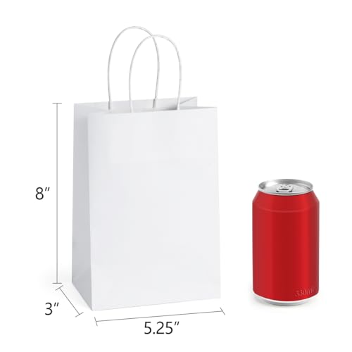 BagDream Small Gift Bags with Handles 5.25x3x8 Inch White 50 Pack Bulk - color: White, size: 1 Count (Pack of 50)