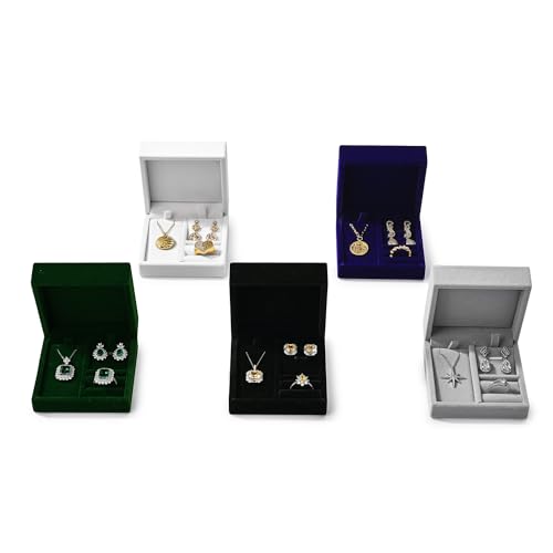 Velvet Jewelry Set Box, Blue Velvet Necklace Earring Ring Organizer - color: Blue