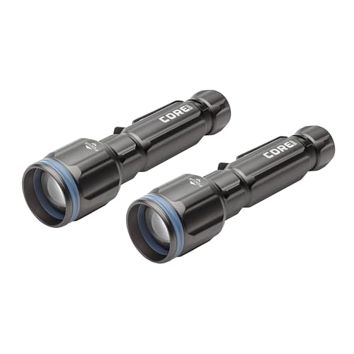 CORE 2000 Lumen Rechargeable Flashlight (2-Pack) | LED Flashlight with 4 Modes, Adjustable Focus, Battery Indicator, Waterproof | Ideal for Home, Emergency, Camping, Hiking | USB Cable Included - size: 2000 Lumen - 2 Pack