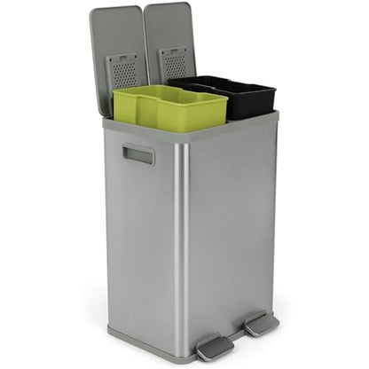 SIMPLI-MAGIC 10.5 Gallon (2 x 5.3 Gallon) / 40 Liter Mini Space-Saving Dual Compartment Stainless Steel KitchenTrash Can, Step-On Kitchen Garbage Bin with Removable Inner Buckets and Soft-Close Lid - size: 40 L