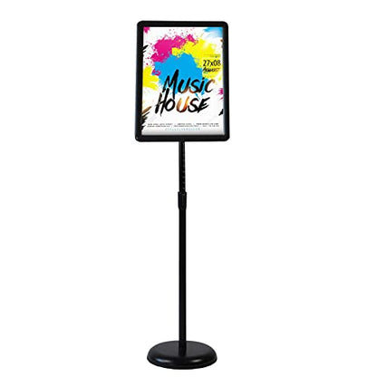 HUAZI Sign Stand Holder Adjustable Sign Holder Standing Floor Poster Stand for 8.5x11 inches,Both Vertical & Horizontal View Displayed,Snap-Open Frame with Round Safety Corner for School Church Business Show,Black