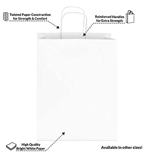 Prime Line Packaging White Goodie Bags, 10x5x13 Inch, 25 Pack