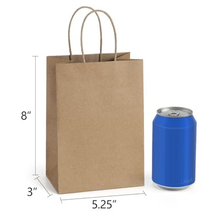 BagDream Gift Bags with Handles 5.25x3x8 Inch Small Brown 100 Pack Bulk - color: Brown