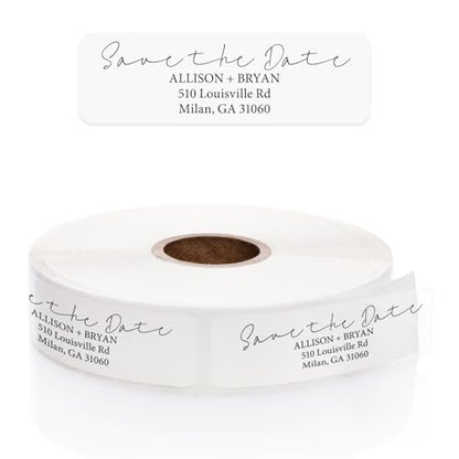 Clear Save the Date Rolled Address Labels / 250 Personalized Return Address Labels/Designer Address Stickers in Elegant Plastic Dispenser - size: 250 Labels, style: Clear Save the date
