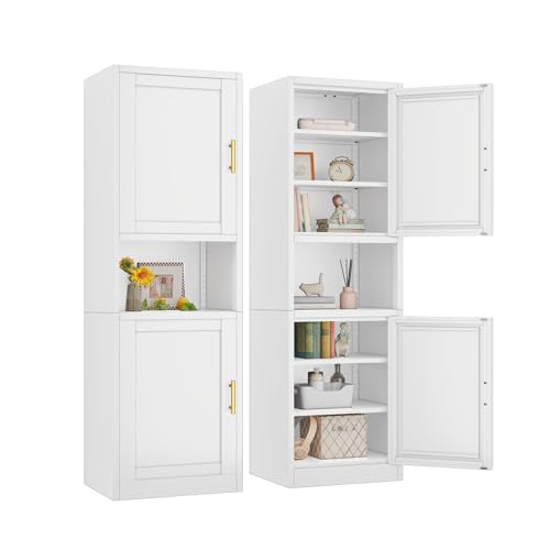 pozdeg 67" Tall Narrow Bathroom Storage Cabinet, White Metal Pantry Cabinet - color: White, size: 15.8"D x 19.7"W x 67"H