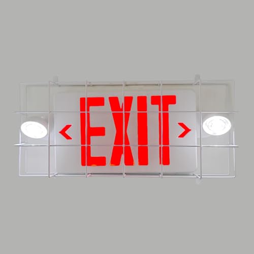 TANLUX Exit Sign Combo with Wire Cage, Round Light Head, Wall Mounted Emergency Exit Light with Protective Wire Guard, Red Exit Sign with Emergency Lights - size: Exit Sign Combo with Round Head