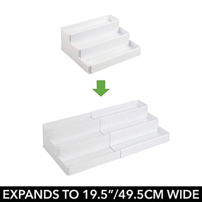 mDesign Plastic Expandable 3-Tier Shelf Rack Organizer - Storage for Bathroom Vanity, Cabinet, Cupboard, Drawer - Holds Medicine, Vitamins, Supplements, Cosmetics - Ligne Collection - White - color: White
