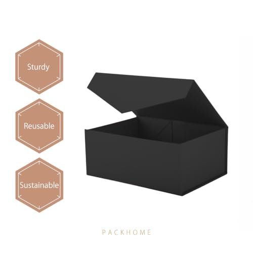 PACKHOME 6 Black Gift Boxes 9x6.5x3.8in with Magnetic Lids - color: 9x6.5x3.8 Inch-Black-Pack of 6