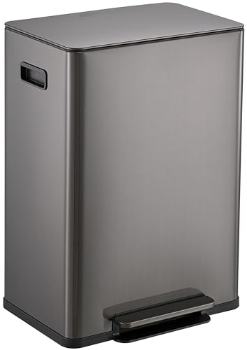 SIMPLI-Magic Infinity Edge 16 Gallon (60L) Kitchen Trash Can - Hands-Free Step Pedal, Soft-Close Lid, Stainless Steel Garbage Can with Removable Inner Bucket, Fingerprint-Resistant Finish - color: Black, size: 16 Gallon