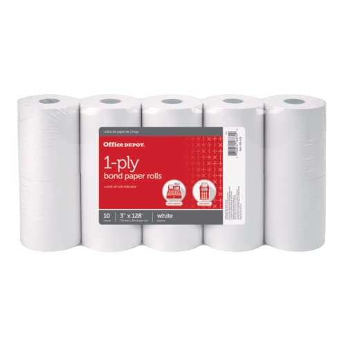 Office Depot 1-Ply Paper Rolls, 3in. x 128ft., White, Pack Of 10, 109023