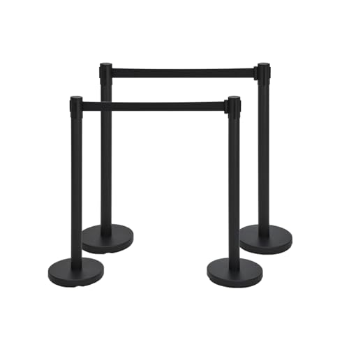 GarveeTech Crowd Control Stanchion Set, Black Stanchions with 6.6 ft Retractable Belts, Crowd Control Barriers, 4 Pack