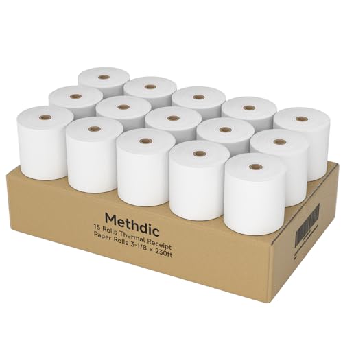 15 Rolls 3 1/8 x 230 Thermal Paper Receipt Rolls 55 GSM Premium Quality Thick paper For POS Cash Register BPA Free-Methdic - style: 15 Rolls