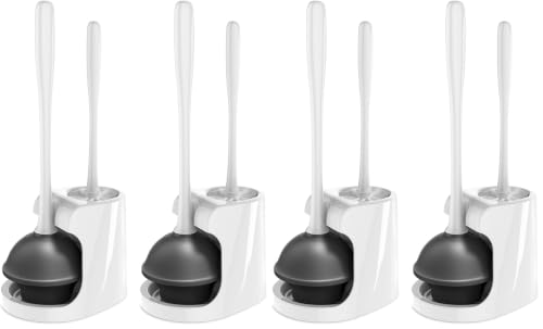 MR.SIGA Toilet Plunger and Brush Combo for Toilet Cleaning, White, 2 Set (Pack of 2) - color: White, size: 6.3 x 8.2 x 18.1 inch (Pack of 2)