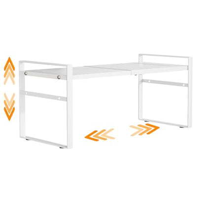 Expandable Cabinet Shelf Organizer Riser for Kitchen Under Sink Countertop - color: White