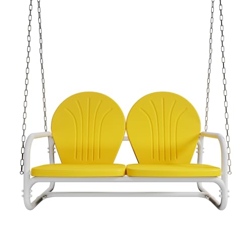 Retro Metal Porch Swing (Yellow) - color: Yellow
