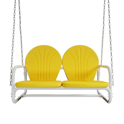 Retro Metal Porch Swing (Yellow) - color: Yellow