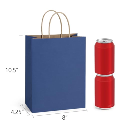 BagDream Gift Bags with Handles 8x4.25x10.5 Inch Navy Blue 100 Pack Bulk - color: Navy Blue
