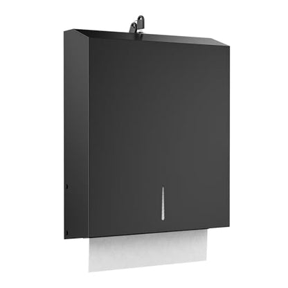 Paper Towel Dispenser Wall Mount, Black Stainless Steel Commercial Paper Towel Holder with Lock for Multifold/Trifold Towels, Large Capacity for Bathrooms & Public Places - color: Black