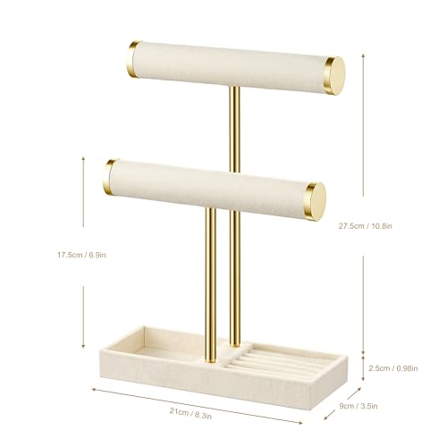 bussdis 2 Tier Bracelet Holder Display, Necklace Holder Organizer, Beige - color: Beige
