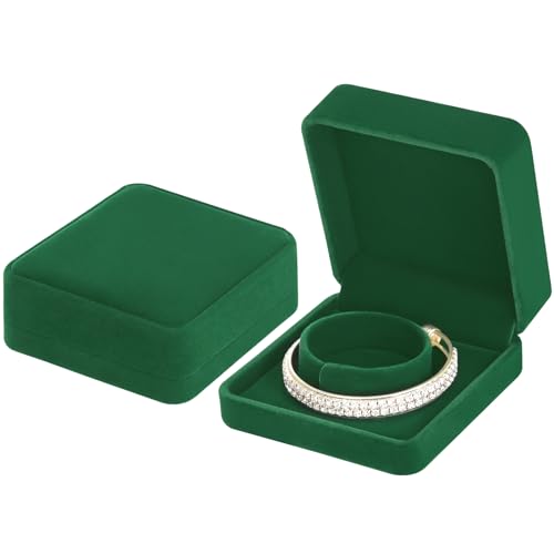 LETURE 2 Pieces Velvet Bracelet Boxes for Jewelry Gift, Classic Jewelry Box Storage Case Organizer Holder for Wedding, Engagement, Proposal, Birthday and Anniversary (Green) - color: Green