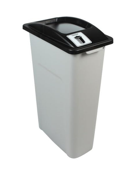 Waste Wise 23 Gallon Recycled HDPE Commercial Rectangle Slim Slender Compact Waste Trash Can or Recycling Bin with Handles - (Black/Grey, Trash) - color: Black Grey Trash