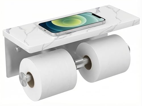 FORIOUS Double Marble Toilet Paper Holder with Phone Shelf, Commercial - color: Brushed Nickel, size: Double Roll