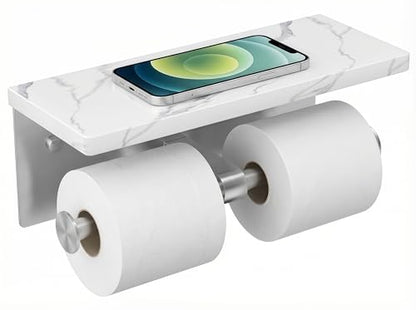 FORIOUS Double Marble Toilet Paper Holder with Phone Shelf, Commercial - color: Brushed Nickel, size: Double Roll