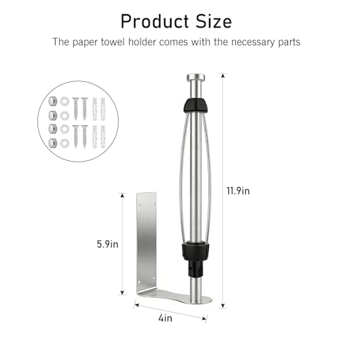 SetSail Paper Towel Holder, Paper Towel Holder Under Cabinet with Adjustable Damper Easy Tear Wall Mount Self-Adhesive or Drilled for Kitchen Bathroom, Silver - color: Silver