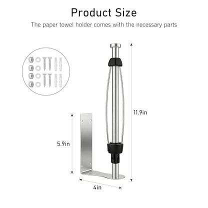 SetSail Paper Towel Holder, Paper Towel Holder Under Cabinet with Adjustable Damper Easy Tear Wall Mount Self-Adhesive or Drilled for Kitchen Bathroom, Silver - color: Silver