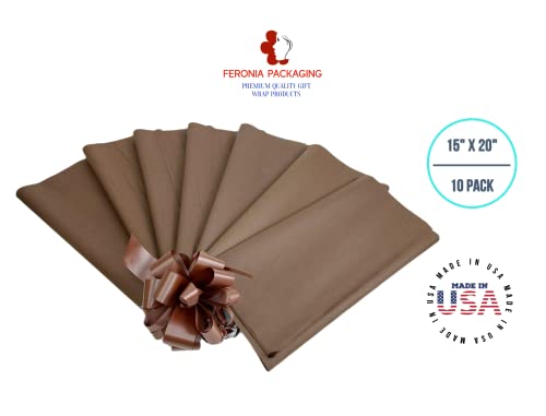 Chocolate Tissue Paper Squares, Bulk 10 Sheets, Premium Gift Wrap and Art Supplies for Birthdays, Holidays, or Presents by Feronia packaging, Large 15 Inch x 20 Inch Made in USA - color: Chocolate