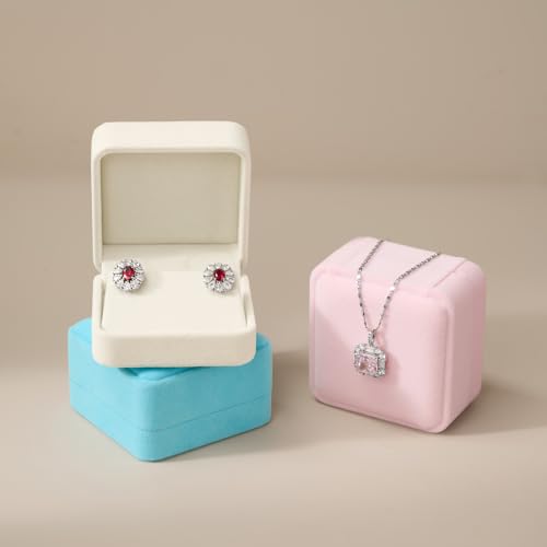 Beige Velvet Hinged Earring Gift Box - color: Beige