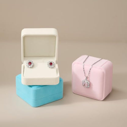Beige Velvet Hinged Earring Gift Box - color: Beige