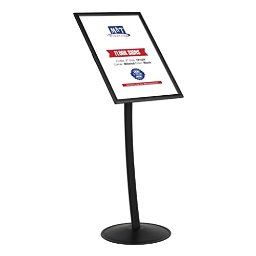 M&T Displays Simplistic Curved Menu Board 18x24 inch Black Pedestal Sign Holder Floor Standing Aluminum Front Loading Easy Open Poster Advertisement Sign Holder for Restaurant Cafe Hotel