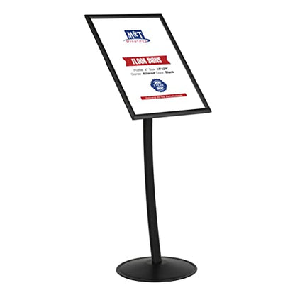 M&T Displays Simplistic Curved Menu Board 18x24 inch Black Pedestal Sign Holder Floor Standing Aluminum Front Loading Easy Open Poster Advertisement Sign Holder for Restaurant Cafe Hotel