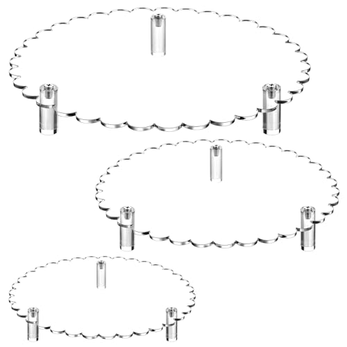 Lineshading 3 Pcs Round Acrylic Riser, Clear Scalloped Display Stands - size: 6'',8'',10'', style: Scalloped