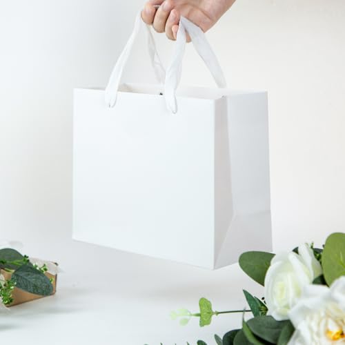 Ronvir 25pcs Small White Gift Bags with Handles,Party Favor Gift Bags - color: White