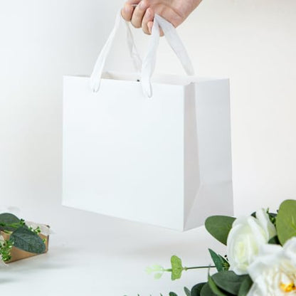Ronvir 25pcs Small White Gift Bags with Handles,Party Favor Gift Bags - color: White