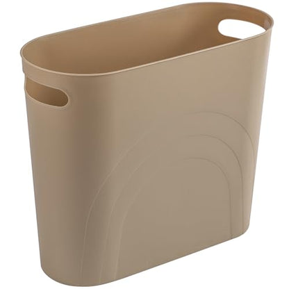 rejomiik Small Bathroom Trash Can, 3.5 Gallon Slim Garbage Can, Khaki - color: Khaki, size: 1 pack
