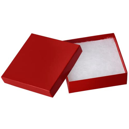 Cardboard Jewelry Boxes 10 Pack - 3.5"x3.5"x1" Bulk Cotton Filled Small Gift Boxes with Lids for Jewelry Packaging (Red) - color: Red
