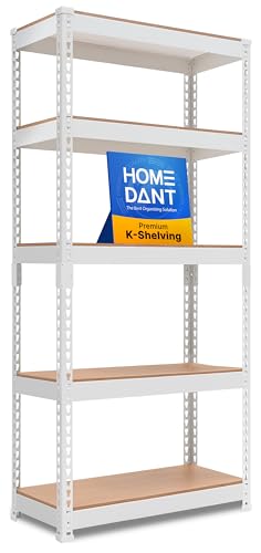 HOMEDANT White 28" W 5 Tier Storage Shelves Garage Shelving Unit Metal - color: White, size: 28"W x 12.3"D